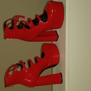 Red Strappy Platforms